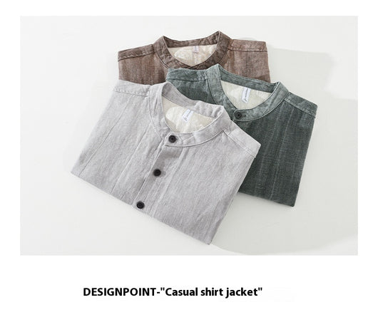 Camisa Retro de Lino con Cuello Mao para Hombre - Diseño Clásico Casual - Image 12