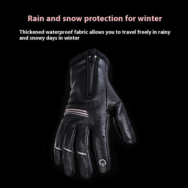 Guantes de Cuero Térmicos Aislados con Forro Polar para Motociclismo Invernal