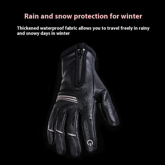 Guantes de Cuero Térmicos Aislados con Forro Polar para Motociclismo Invernal