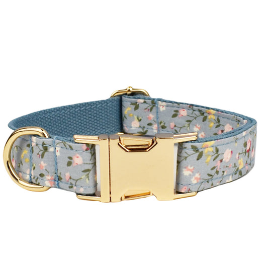 Collar Floral Azul de Algodón Poliéster para Mascotas - Image 2