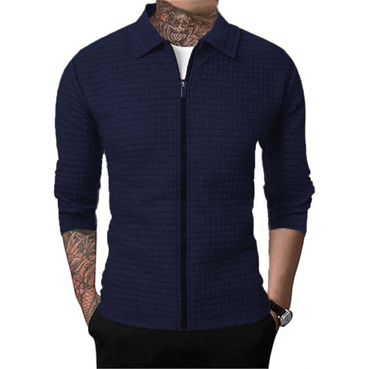Cardigan Tipo Waffle con Solapa para Hombre - Casual y Versátil - Image 2