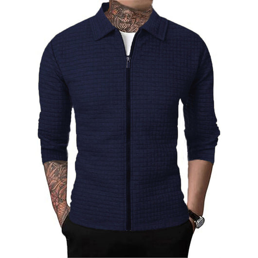 Cardigan Tipo Waffle con Solapa para Hombre - Casual y Versátil - Image 2