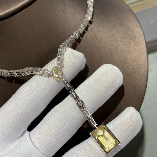 Collar de Plata 925 con Colgante Gota de Agua, Diamante Cuadrado y Borla de Diamante Amarillo - Image 4