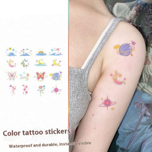 Tatuaje Temporal Mariposa Luna en Tonos Pastel - Adhesivo para Clavícula