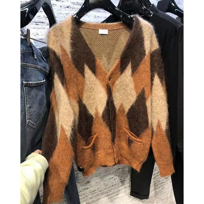 Suéter Tejido Mohair Rombos Versátil para Cualquier Ocasión