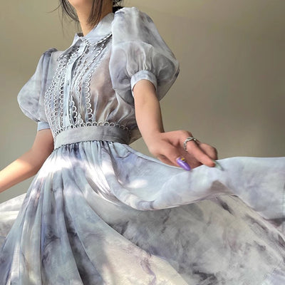 Vestido Camisero con Mangas de Encaje Burbuja - Image 14