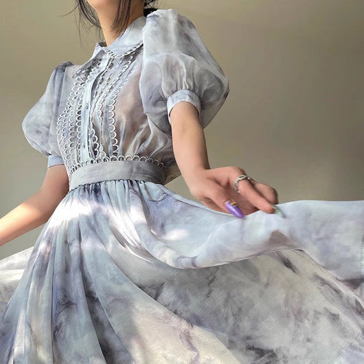 Vestido Camisero con Mangas de Encaje Burbuja - Image 14