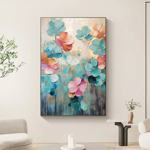 Cuadro de Flores Pintado a Mano - Arte en Lienzo para Sala de Estar
