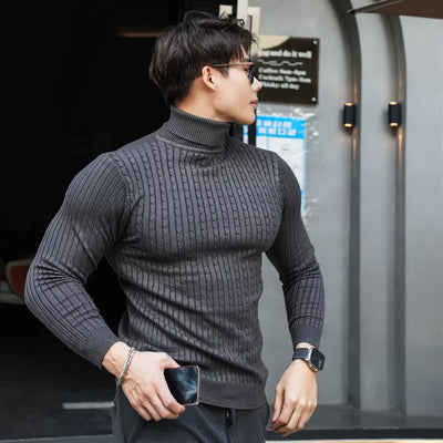 Suéter Tejido Retorcido Cuello Alto Slim Fit Hombre - Image 4