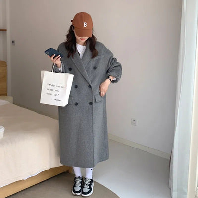 Abrigo de Lana Gris Suelto para Mujer - Versátil y Cómodo - Image 3