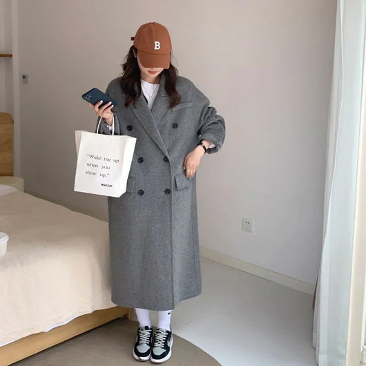 Abrigo de Lana Gris Suelto para Mujer - Versátil y Cómodo - Image 3