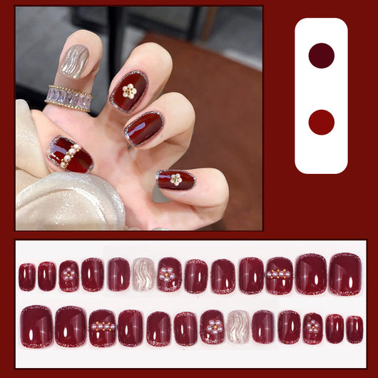 Uñas Postizas Removibles Diseño Fresa Corazón Mariposa Cortas - Image 48