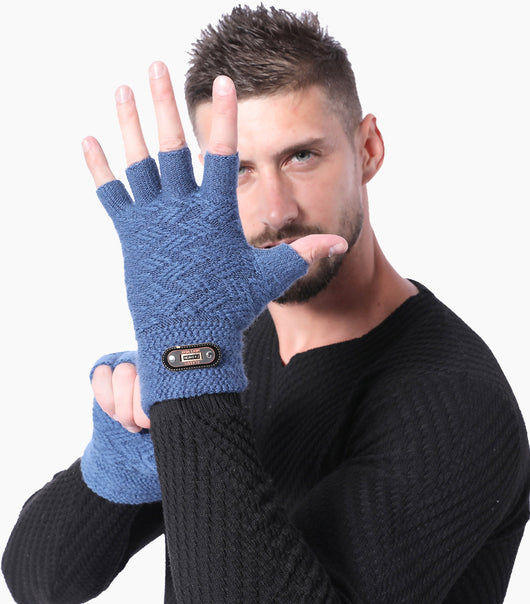 Guantes Hombre Medios Dedos Táctiles Cálidos Tejidos - Image 17