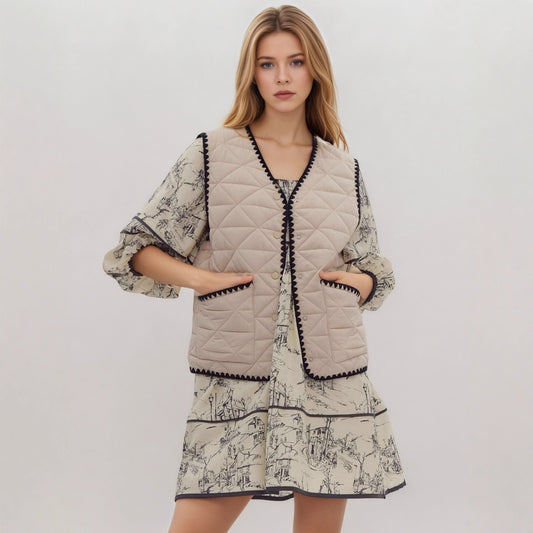 Chaleco Acolchado de Algodón para Mujer - Diseño Elegante Otoño Invierno