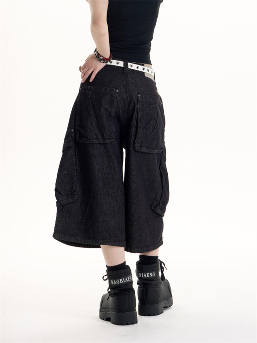Shorts Denim Retro Americano Cargo con Bolsillos - Estilo Workwear - Image 10