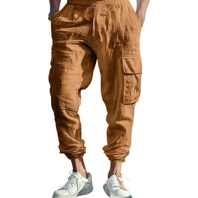 Pantalones Casuales de Algodón y Lino con Múltiples Bolsillos y Cordón Ajustable - Image 10