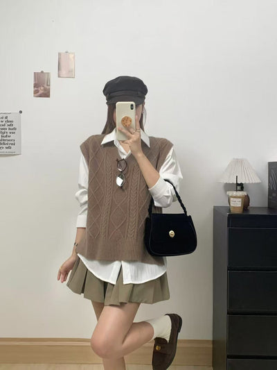 Chaleco Tejido Escote V Estilo Académico Casual para Mujer - Image 18