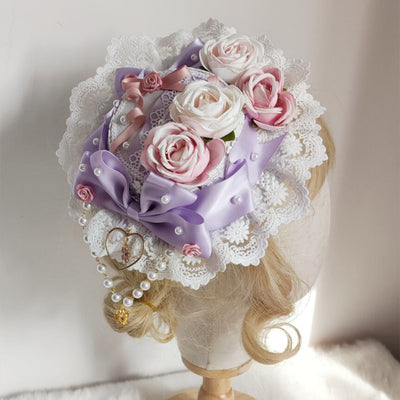 Sombrero Lolita Dulce con Encaje, Perlas y Moño - Image 3