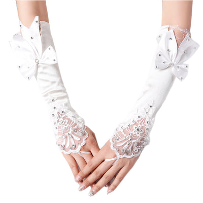 Guantes de Novia Encaje Hueco con Lazo Floral y Dedos Abiertos - Image 10