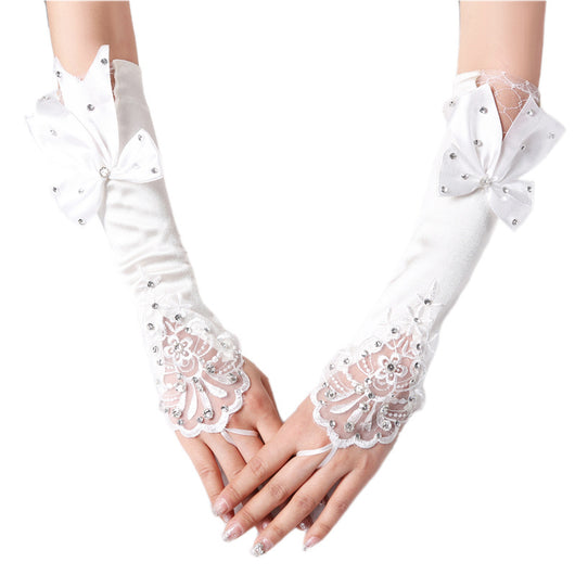Guantes de Novia Encaje Hueco con Lazo Floral y Dedos Abiertos - Image 10