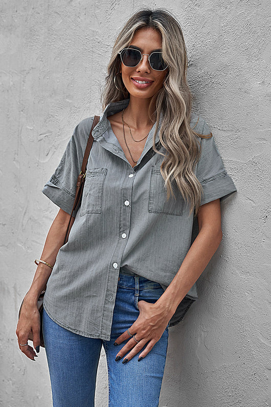 Camisa Casual de Solapa Lisa - Versátil y Minimalista - Image 27