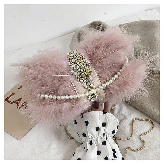 Bolso de Noche Elegante con Plumas de Avestruz y Cadena de Perlas - Image 13
