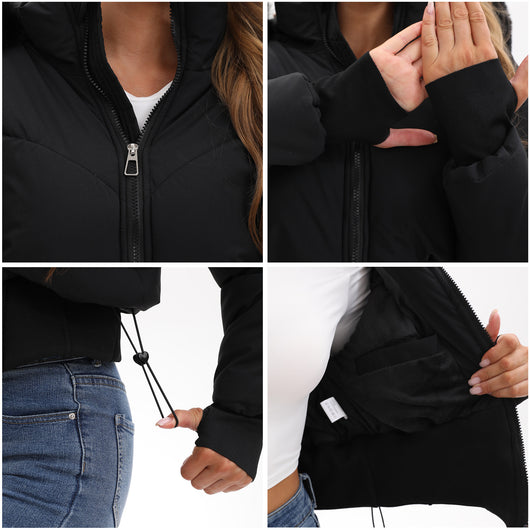 Chaqueta Corta de Algodón con Cuello de Pelaje y Cintura Ajustada - Image 17