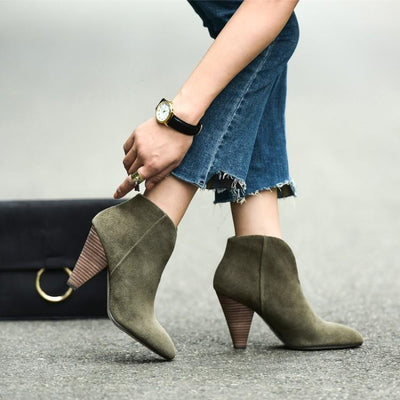 Botas Vintage Boca en V Cuero Gamuza Verde Oscuro - Image 5