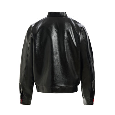 Chaqueta de Cuero PU Estilo Motociclista Americana con Parches - Image 3