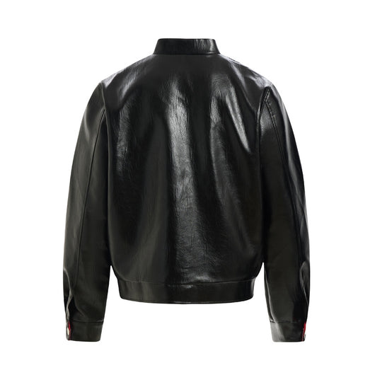 Chaqueta de Cuero PU Estilo Motociclista Americana con Parches - Image 3