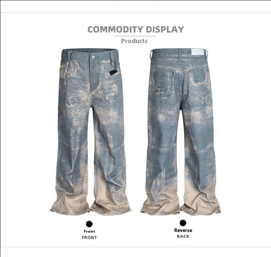 Jeans Rectos Lavados con Patrón Distressed en Tonos Neutros - Image 5
