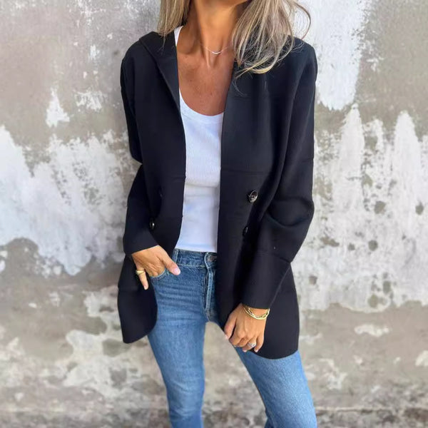 Abrigo Tipo Trench Casual con Capucha y Botones de Color Sólido