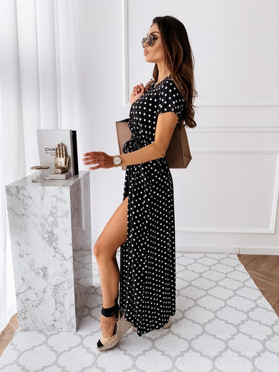Vestido Bohemio Largo con Escote en V y Estampado de Lunares - Image 10