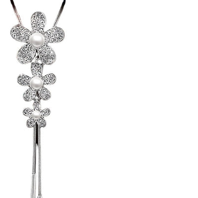 Collar Cadena de Suéter Copo de Nieve Cristal - Largo y Elegante