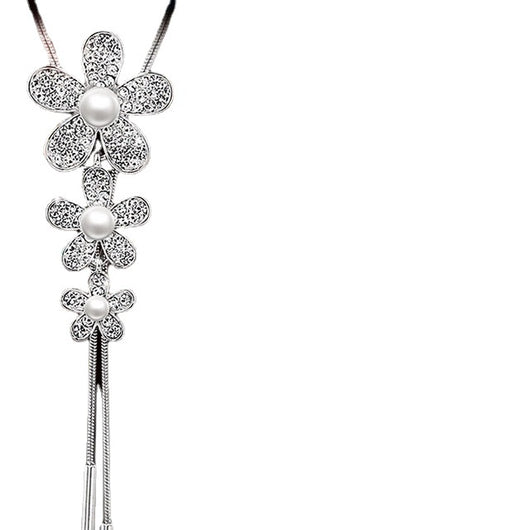 Collar Cadena de Suéter Copo de Nieve Cristal - Largo y Elegante