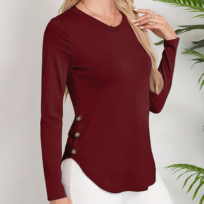 Suéter Femenino Cuello Redondo Dobladillo Curvo Manga Larga Otoño Invierno - Image 6
