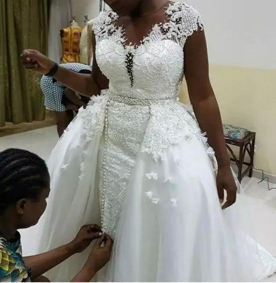 Vestido de Novia Sirena con Encaje Desmontable - Image 8