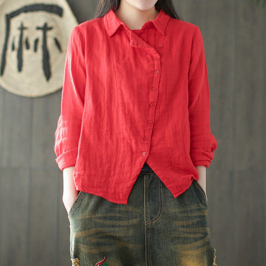 Camisa Retro de Algodón y Lino con Diseño Diagonal - Image 16
