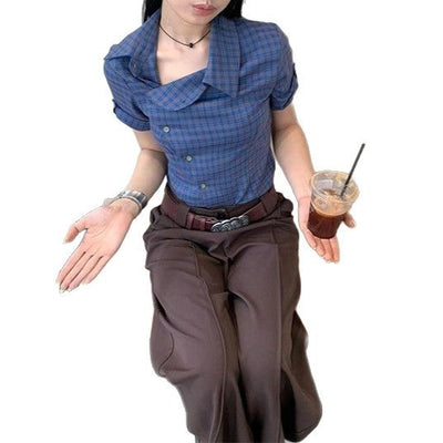 Camisa a Cuadros Estilo Retro Americano para Mujer Atrevida - Image 5