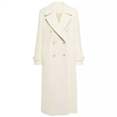 Abrigo Elegante Doble Botonadura Blanco Largo para Mujer - Image 5