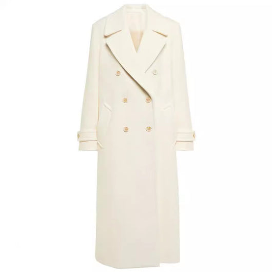 Abrigo Elegante Doble Botonadura Blanco Largo para Mujer - Image 5