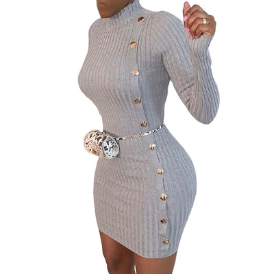 Vestido Elegante Ajustado de Manga Larga con Botón Único - Image 5