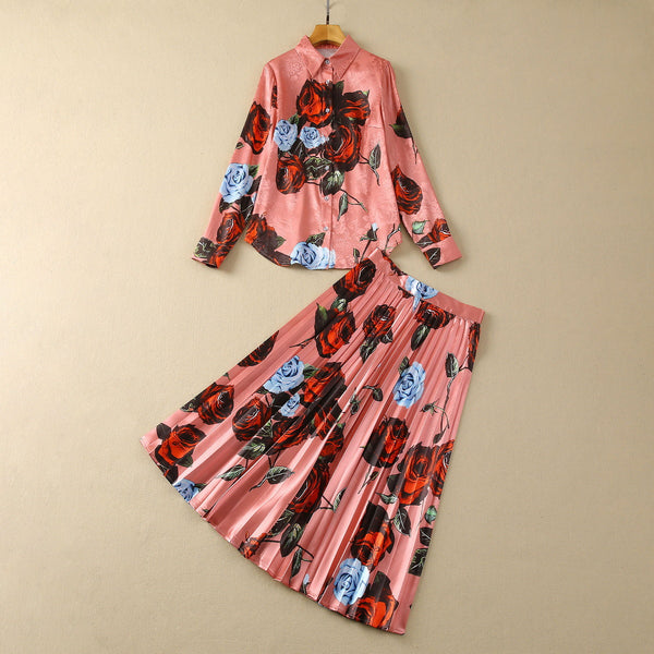 Conjunto Elegante: Blusa Manga Larga con Falda Plisada de Borde Amplio - Image 3