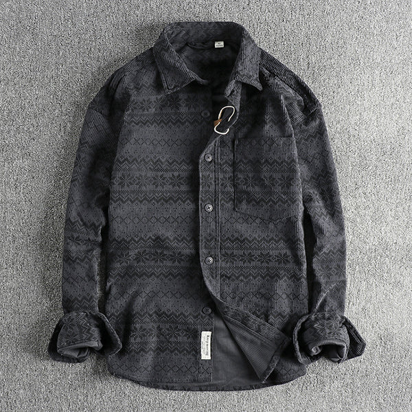 Camisa de Corduroya Vintage con Estampado Totem para Hombre