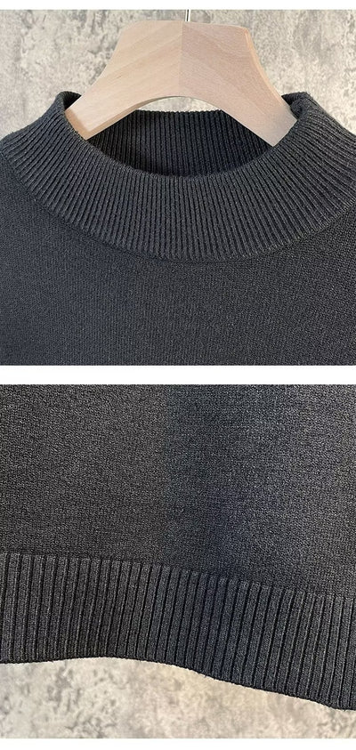 Suéter Mock Neck de Manga Larga Holgado para Hombre - Camiseta Base Casual - Image 14