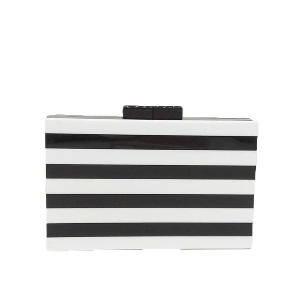 Cartera de Fiesta Rayas Blanco y Negro con Costura Acrílica