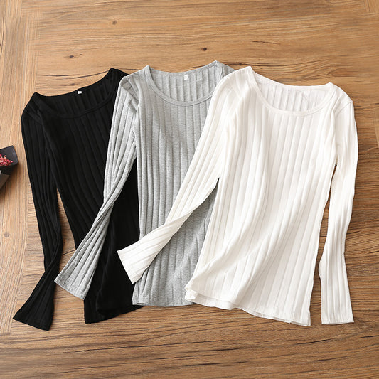 Blusa Básica de Algodón Puro con Mangas Largas para Mujer