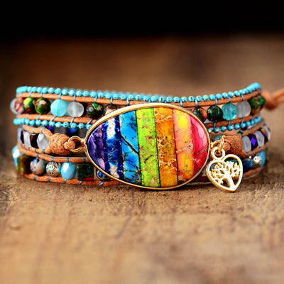 Pulsera de Cuero con Chakras del Emperador - Brazalete Bohemio de Amistad - Image 2