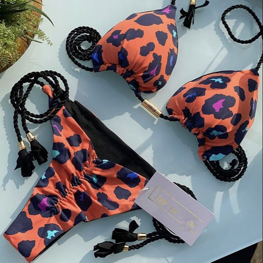 Traje de Baño Triangular con Cordones y Estampado Divisido - Image 20