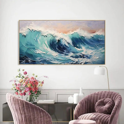 Cuadro Óleo Abstracto Grandes Dimensiones Olas Océano Azul y Blanco Texturizado para Sala - Image 10